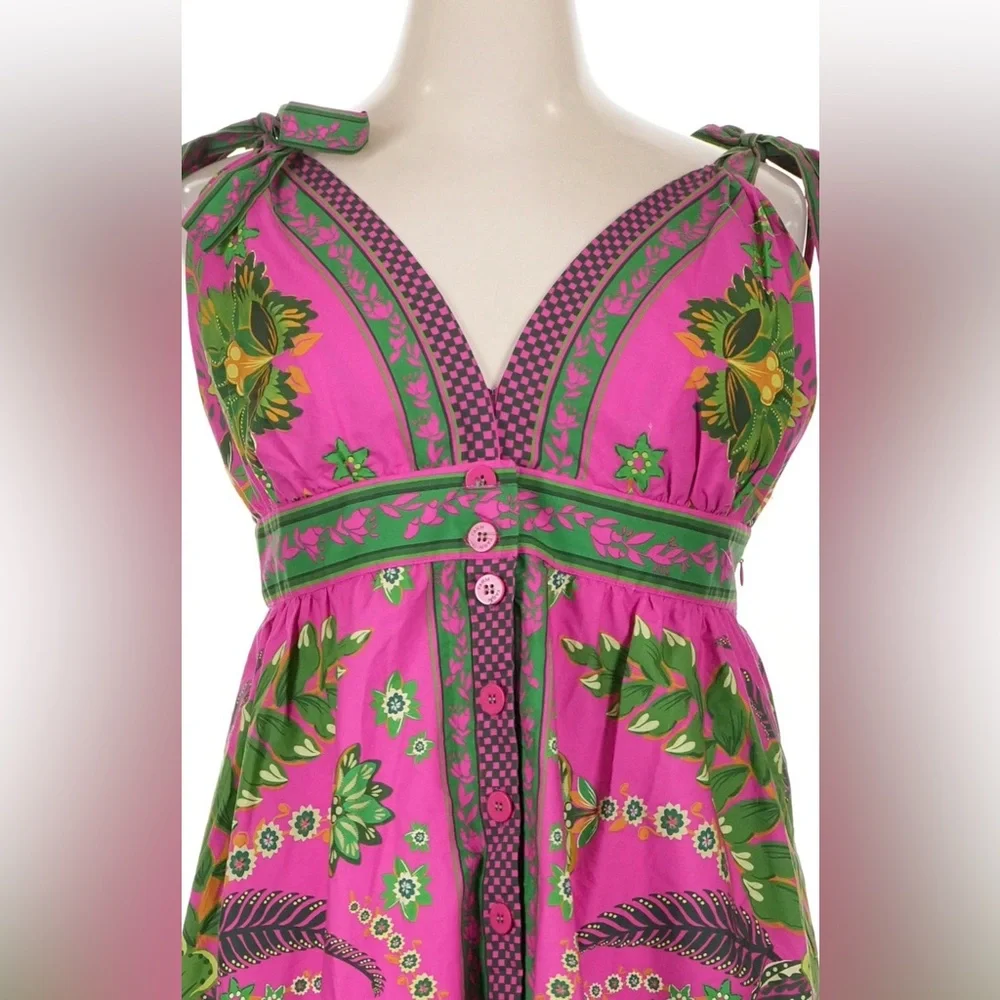 🌺 Farm Rio Ana Tapestry Sleeveless Dress, NWT, pink green bold summer midi dress - Picture 3 of 12